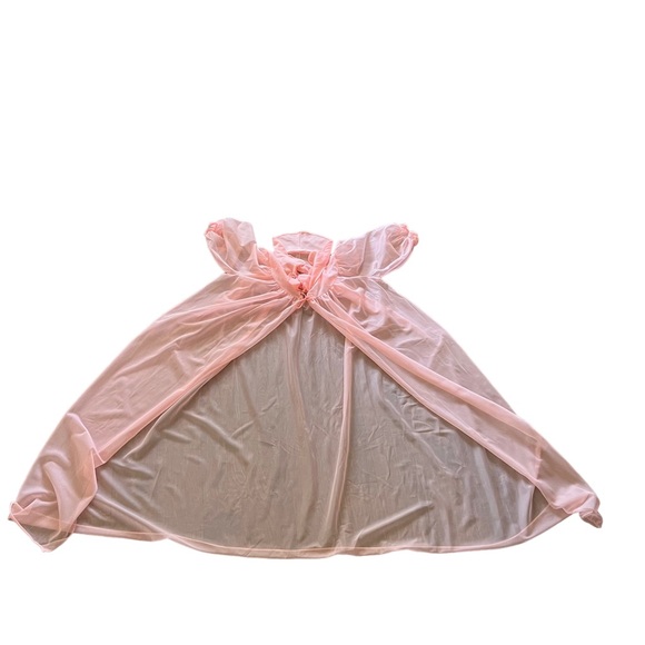 Vintage Pink 60’s Bathrobe Robe Pegnoir Floral accents full cut size Large - Picture 7 of 15